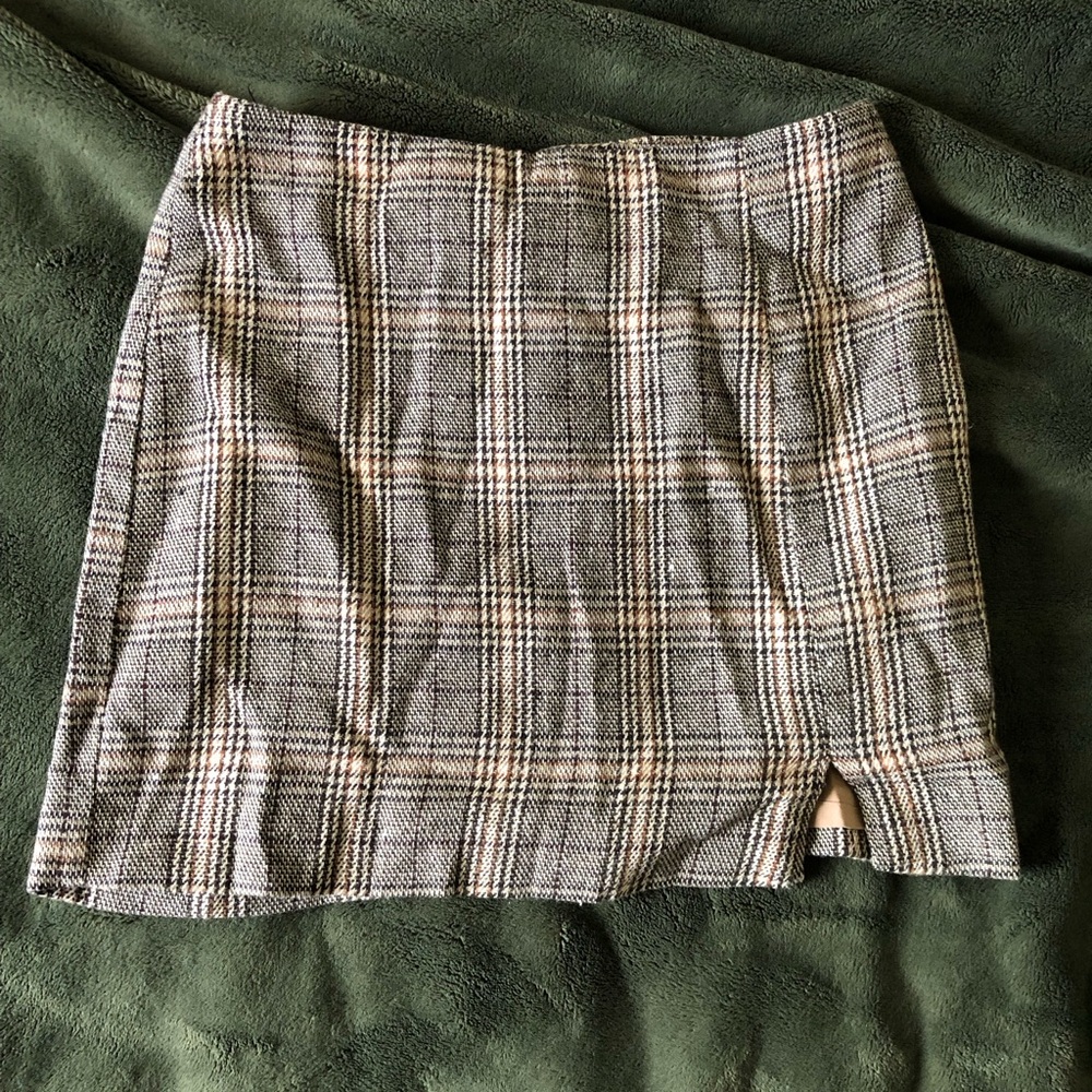 Plaid Mini Skirt with Front Slit